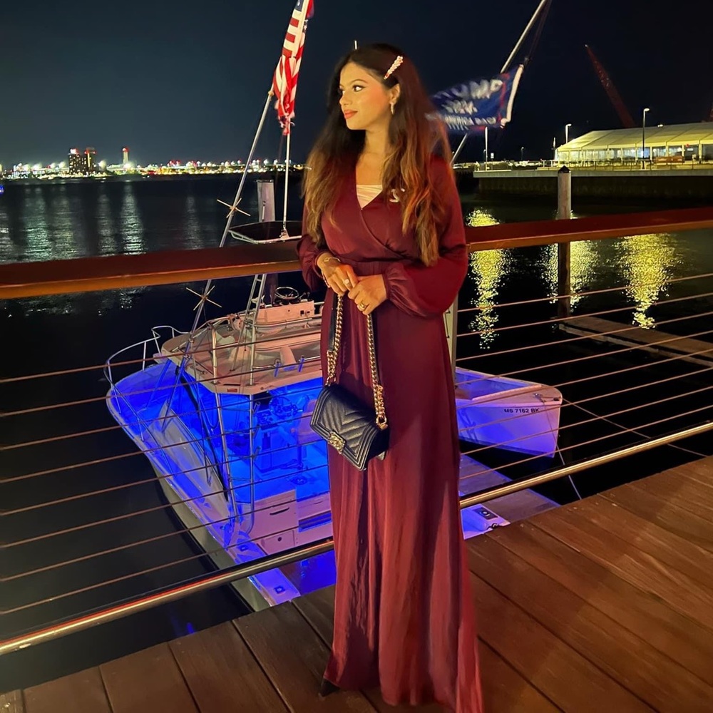 Burgundy Surplice long dress with side slit